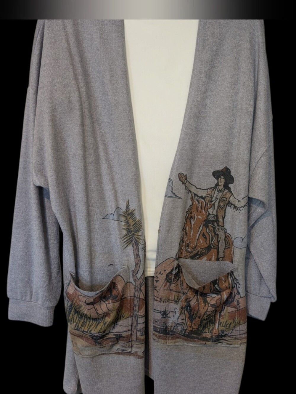Women's Open-Front Sweater Cardigan with Western Print